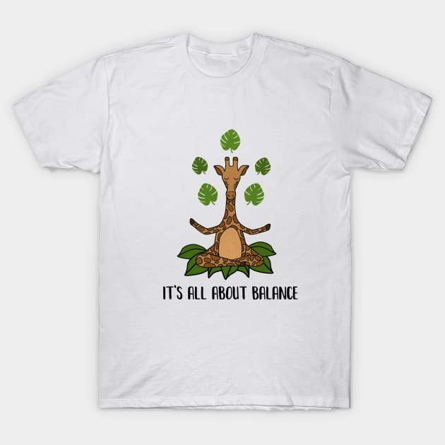 Giraffe Yoga Pose, Balance, Zen Meditation T-Shirt by dukito